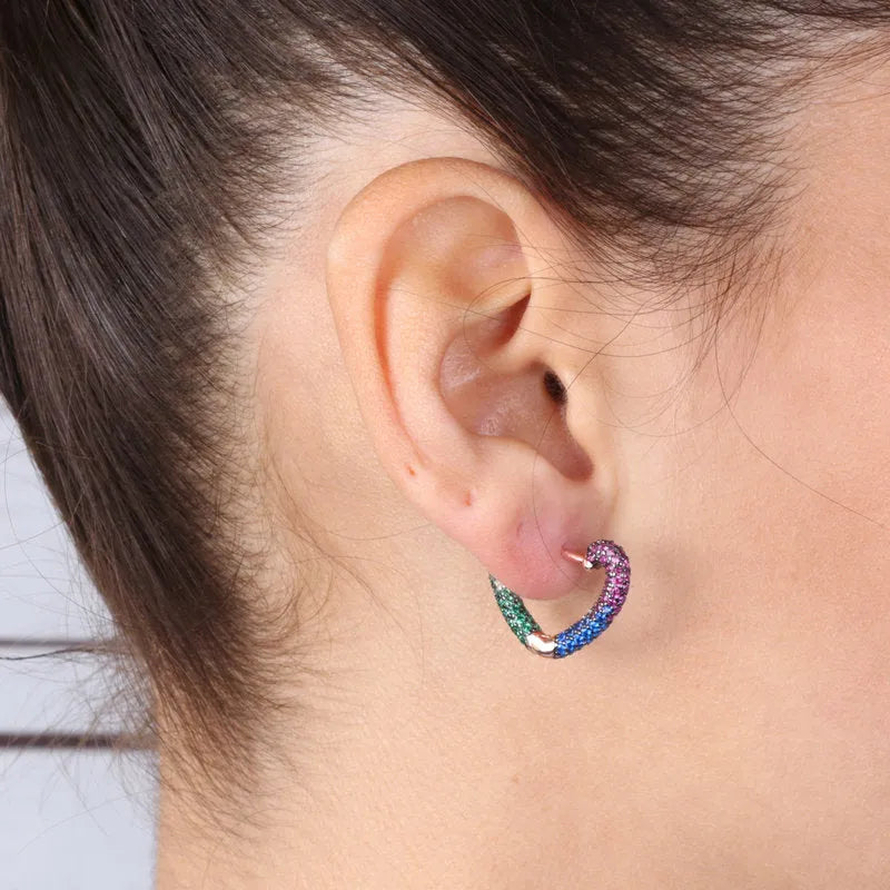 925 Silver Multicolor Heart Hoop Earrings