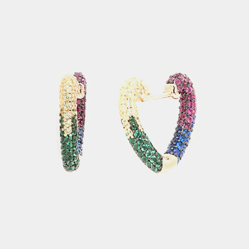 925 Silver Multicolor Heart Hoop Earrings
