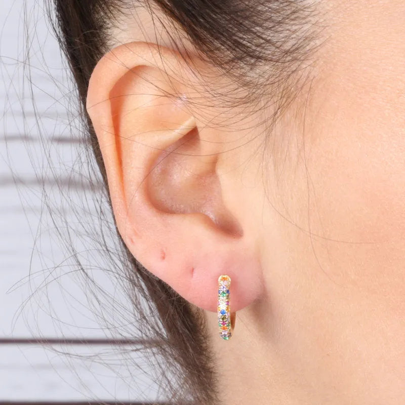 Sterling Silver 925 Hoop Earrings with Multicolor Zirconia