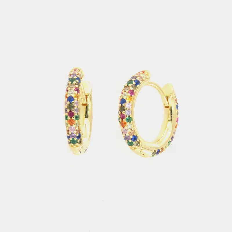 Sterling Silver 925 Hoop Earrings with Multicolor Zirconia