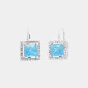 Orecchini in Argento 925 con zircone quadrato centrale azzurro e zirconi bianchi