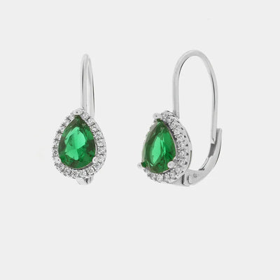 Orecchini in Argento 925 a forma di goccia con zircone verde ghiaccio e zirconi bianchi Collezione Barcellona - BYSIMON gioielli