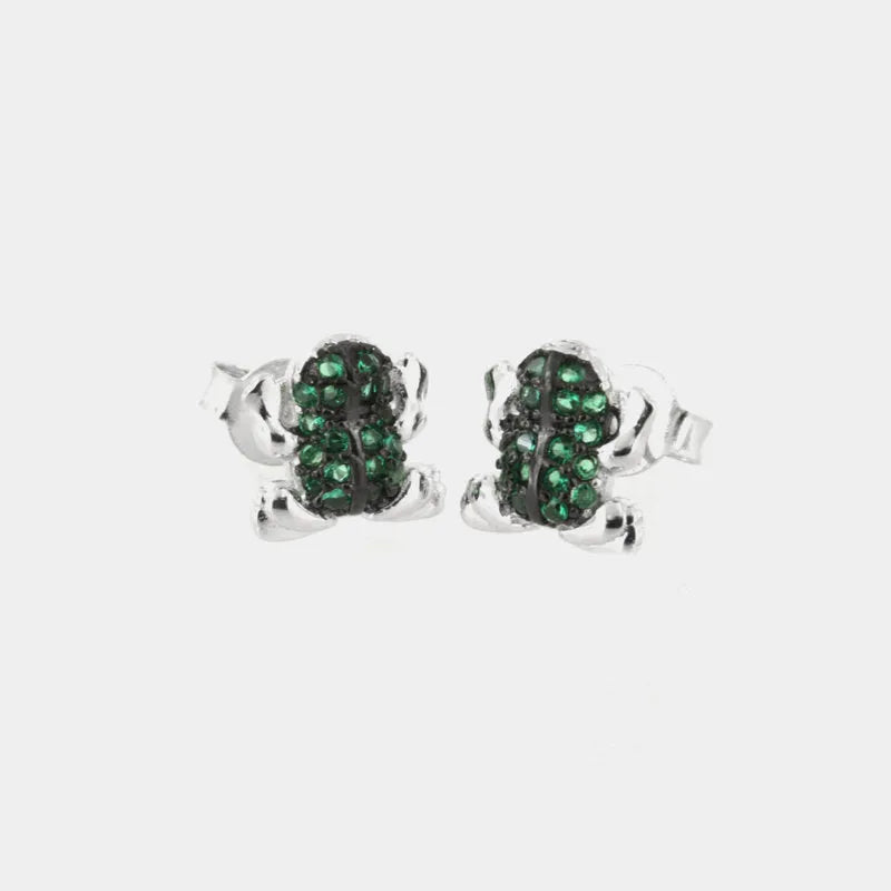 Orecchini in Argento 925 a forma di rana con zirconi verdi su base brunita
