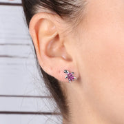 Orecchini in Argento 925 a forma di tartarughe con zirconi rossi su base brunita