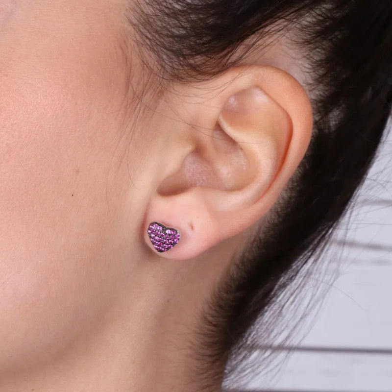 925 Silver stud earrings, ruby zirconia pavé on a burnished base