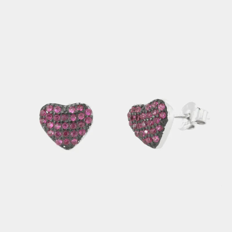 925 Silver stud earrings, ruby zirconia pavé on a burnished base