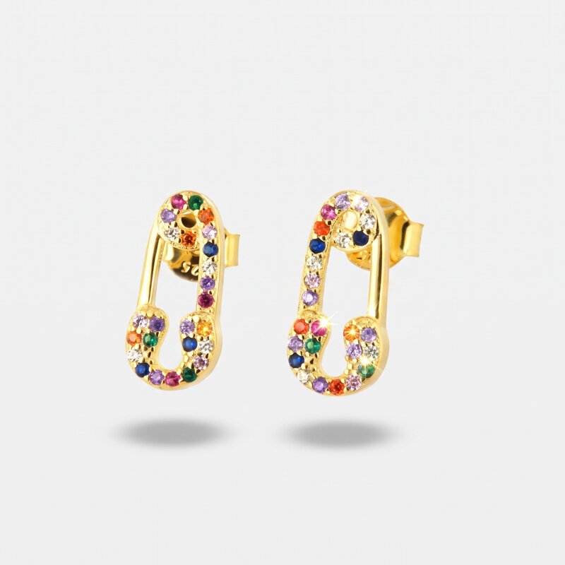 Orecchini in Argento 925 spilla da balia con zirconi multicolor Collezione Barcellona - BYSIMON gioielli