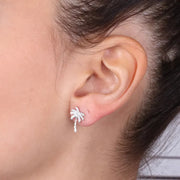 Orecchini in Argento 925 a forma di palma, con foglie ricoperte da zirconi bianchi