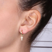 Orecchini in Argento 925 cerchietto con croce pendente impreziosita da zirconi bianchi