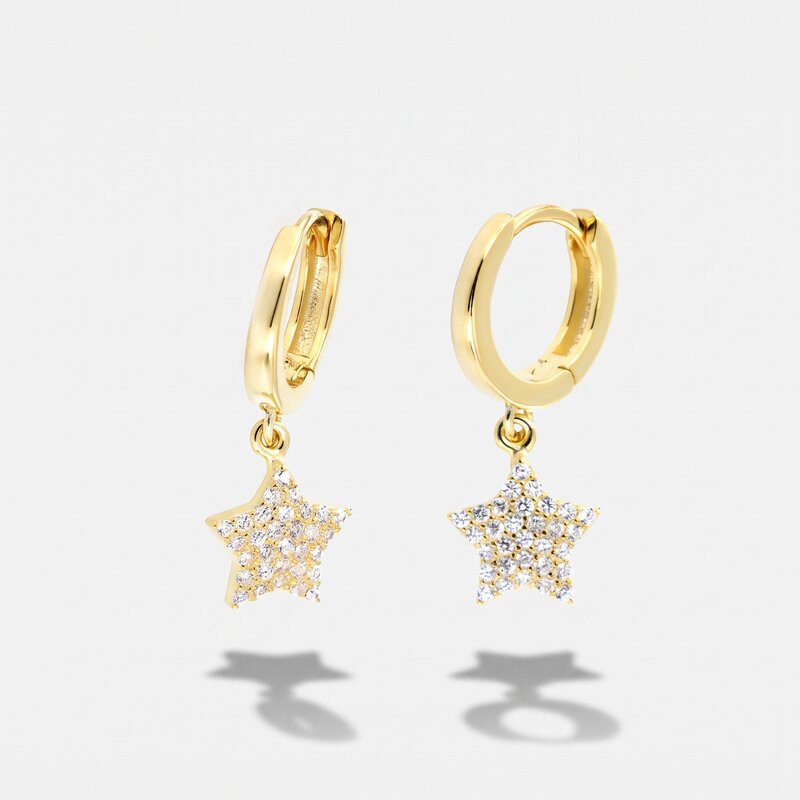 Orecchini in Argento 925 cerchietto con stellina pendente impreziosita da zirconi bianchi - BYSIMON gioielli