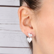 Orecchini in Argento 925 doppio cuore pendente ricoperto di zirconi bianchi