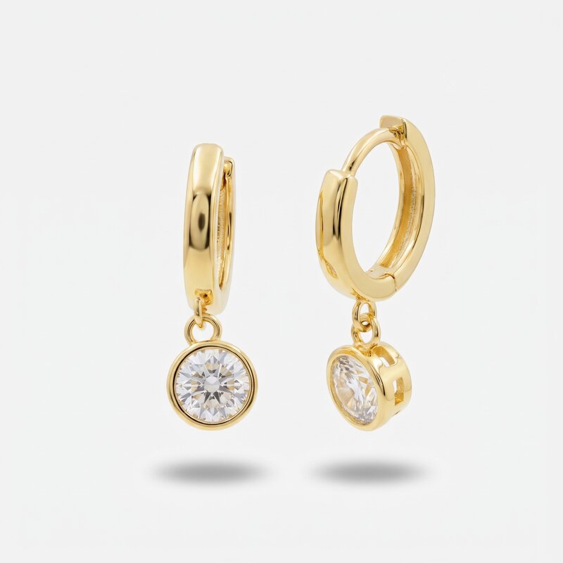 Orecchini in Argento 925 a cerchietto con zircone bianco pendente - BYSIMON gioielli