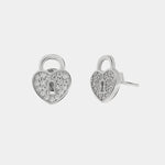 Orecchini in Argento 925 con lucchetto a forma di cuore impreziosito da zirconi bianchi Collezione Barcellona - BYSIMON gioielli
