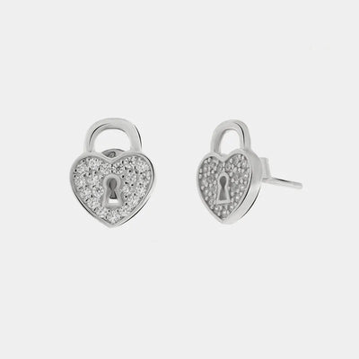 Orecchini in Argento 925 con lucchetto a forma di cuore impreziosito da zirconi bianchi Collezione Barcellona - BYSIMON gioielli