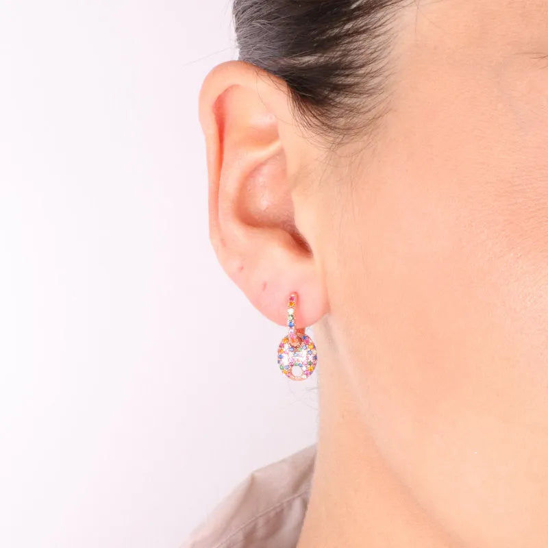 Earrings in 925 silver marine mesh embellished with multicolor zircons