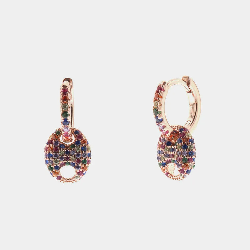 Earrings in 925 silver marine mesh embellished with multicolor zircons