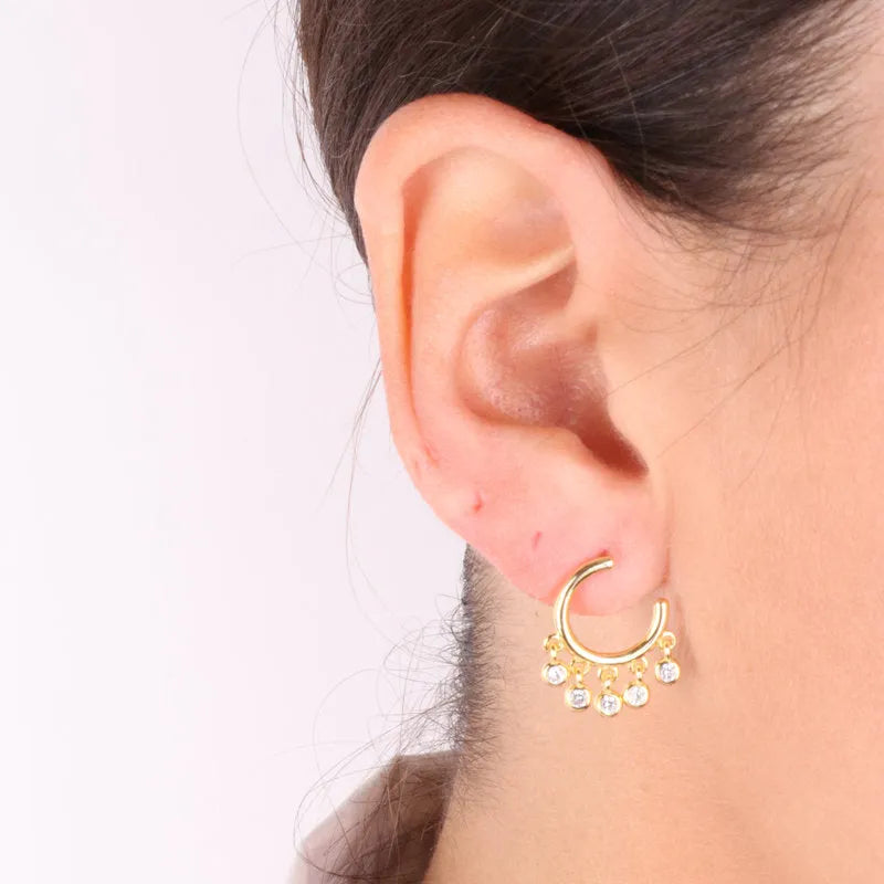 Earrings in 925 Silver semicircle with pendants embellished with white zircons