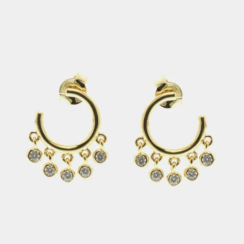 Earrings in 925 Silver semicircle with pendants embellished with white zircons