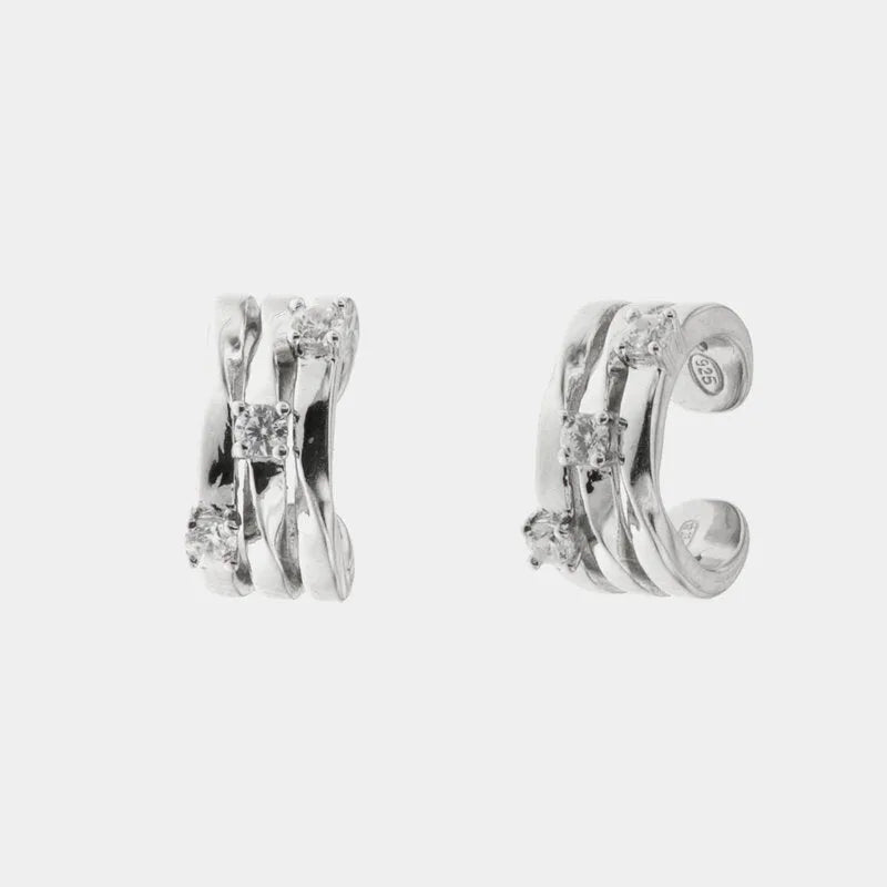 Ear Cuff in Argento con linee impreziosite da zirconi bianchi