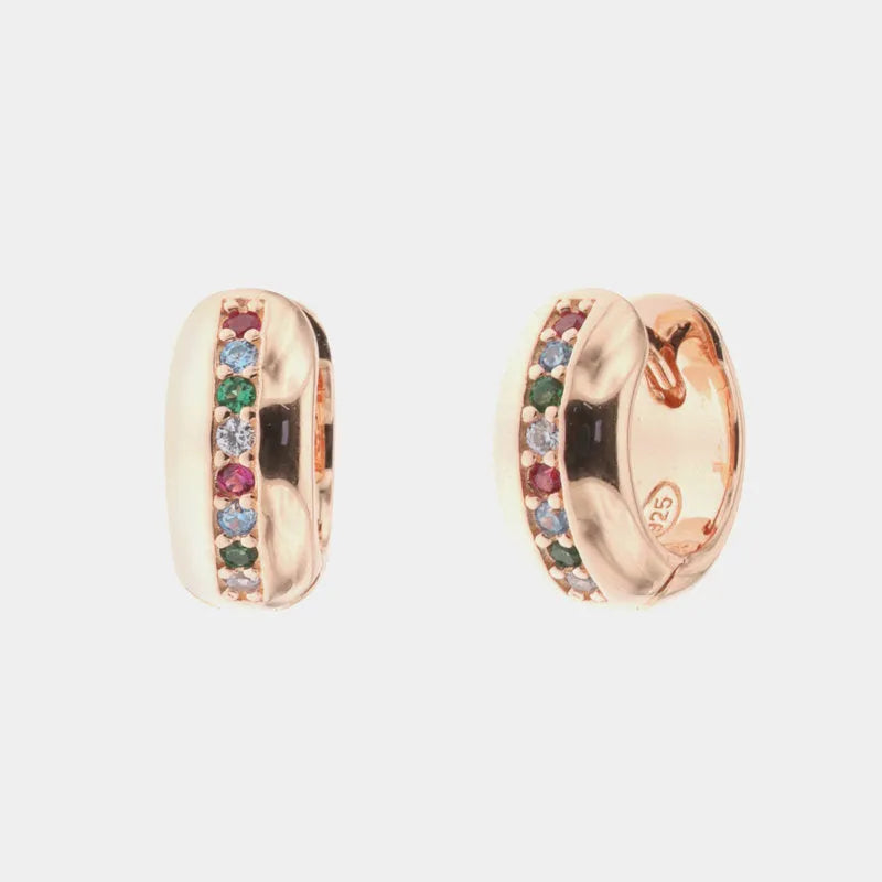 Earrings in 925 Silver circles with multicolor zircon detail