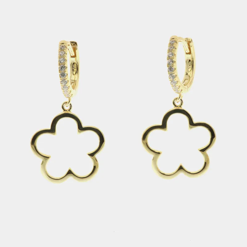 925 Silver earrings with flower-shaped pendant with closure embellished with white zircons