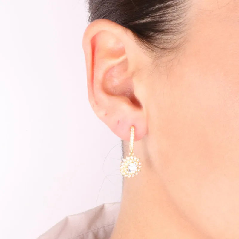 Earrings in 925 Silver with pendant zircon in the shape of a sun embellished with white zircons