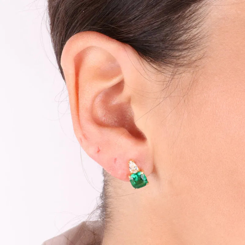 Orecchini in Argento 925 color verde smeraldo con dettaglio in zircone bianco - BYSIMON gioielli