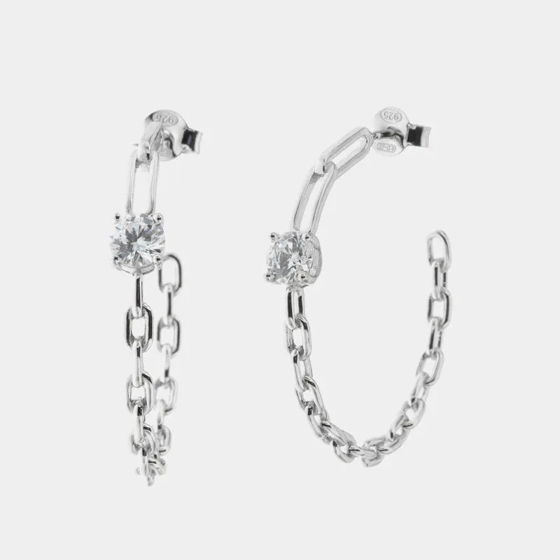 Earrings in 925 silver chains embellished with white zircon