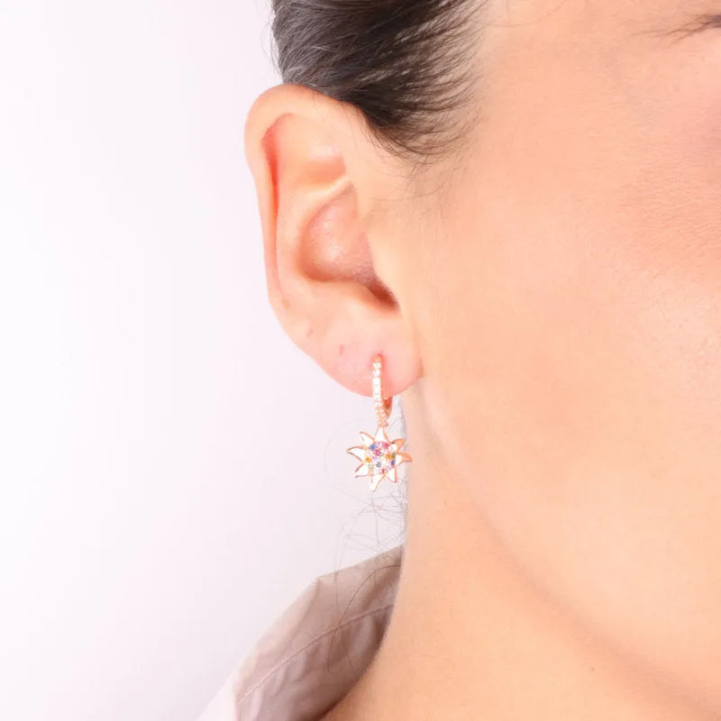 925 Silver earrings with sun-shaped pendant with multicolor zircon detail and white zircon closure