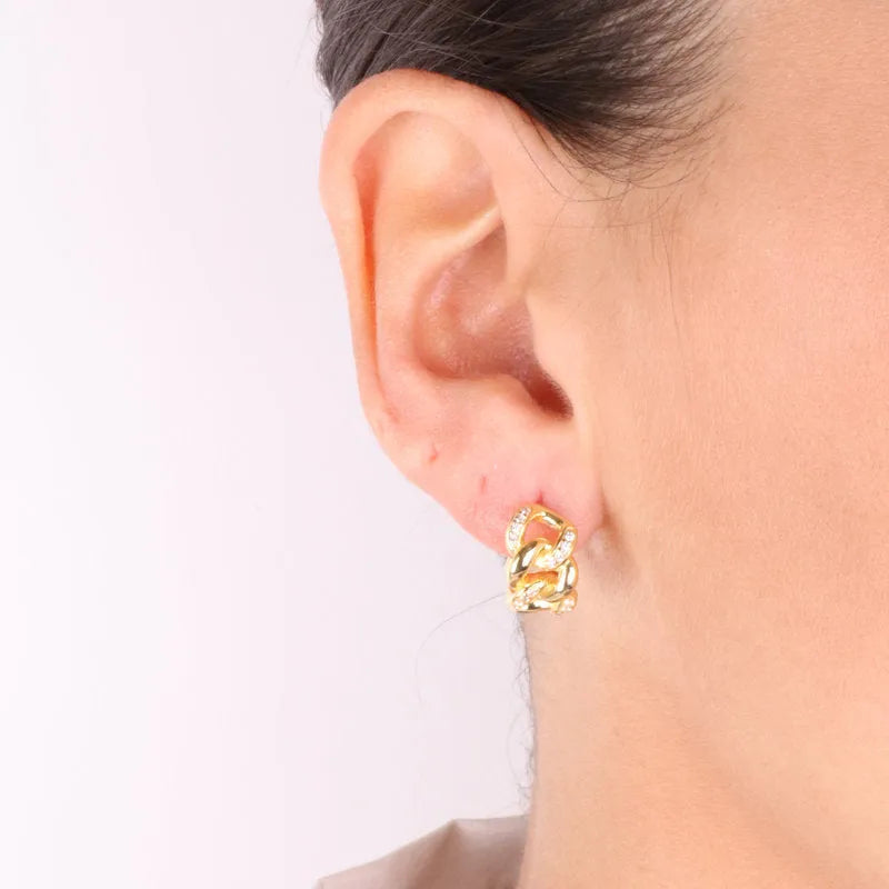 Earrings in 925 Silver mini chains embellished with white zircons