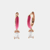 Orecchini in Argento 925 cerchietti smaltati rosa con zircone bianco pendente