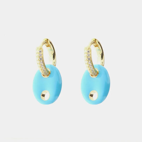 Orecchini in Argento 925 con pendente a forma di maglia marina smaltati blu impreziositi da zirconi bianchi