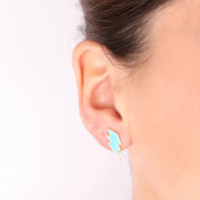 Orecchini in Argento 925 a forma di fulmine con smalto blu