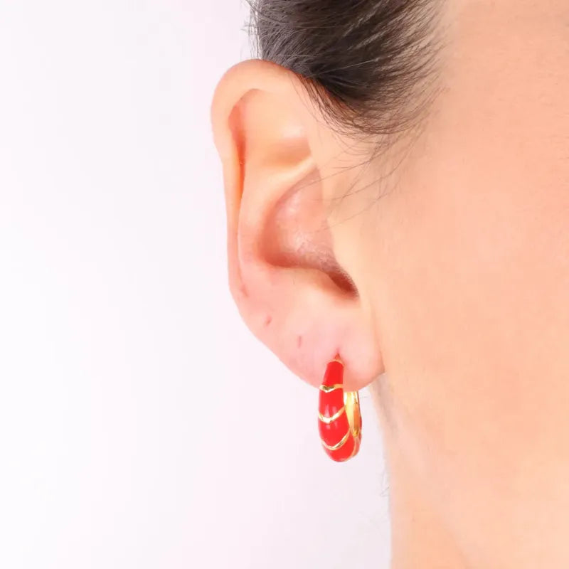 Orecchini in Argento 925 semicerchi smaltati rossi con dettagli