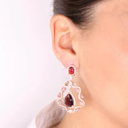 Orecchini in Argento 925 a goccia con zircone centrale effetto porpora e ornato da zirconi multicolor