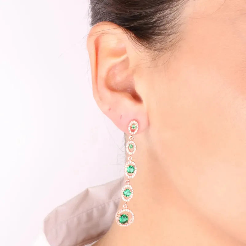 Orecchini in Argento 925 con pendenti impreziositi da zirconi bianchi e verdi
