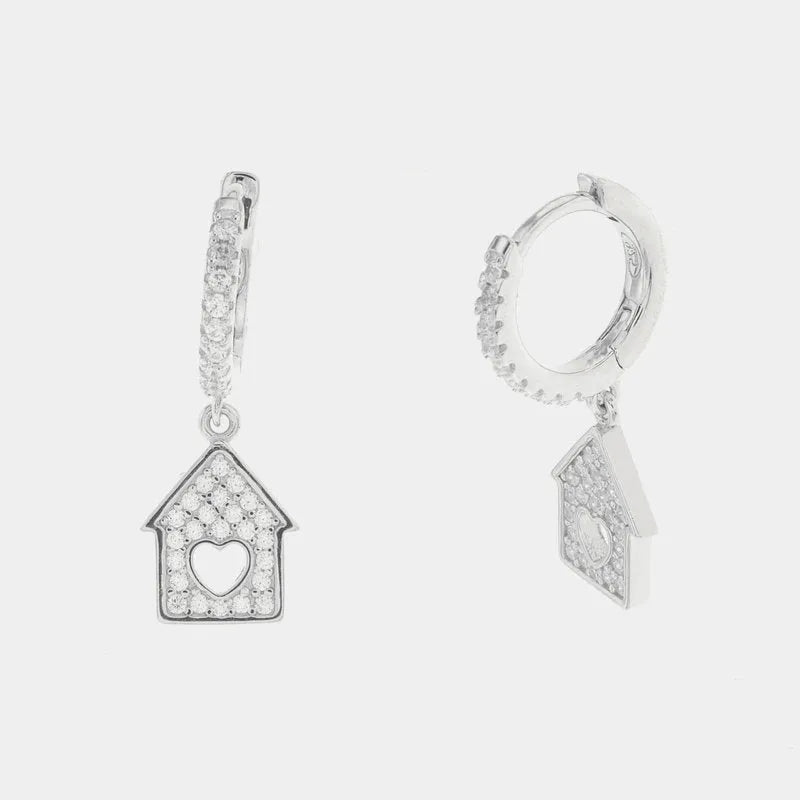 Orecchini in Argento 925 a forma di casa con cuore impreziosito da zirconi bianchi BYS - gioiello BySimon