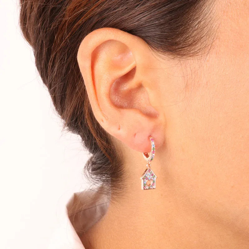 Orecchini in Argento 925 con zirconi multicolor a forma di casa BYS - gioiello BySimon