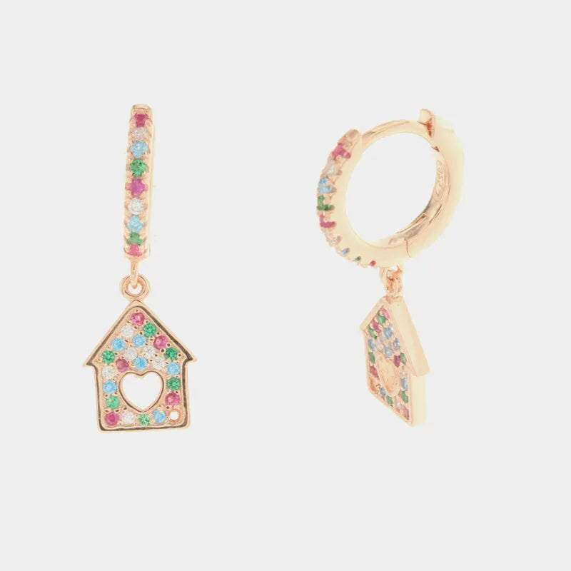 Orecchini in Argento 925 con zirconi multicolor a forma di casa BYS - gioiello BySimon