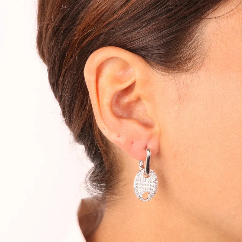 Earrings in 925 Silver in the shape of a marine link with details in white zircons