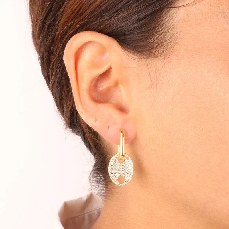 Earrings in 925 Silver in the shape of a marine link with details in white zircons
