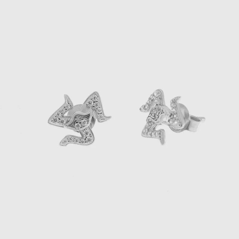 Orecchini in Argento 925 a forma di trinacria impreziositi da  pavè di zirconi bianchi