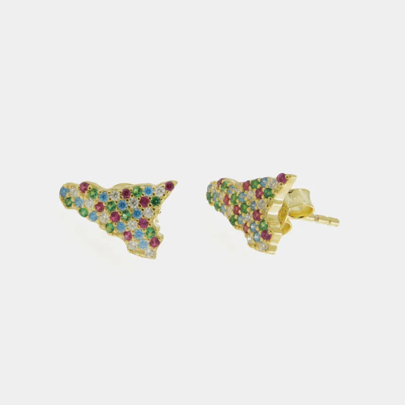 Orecchini in Argento 925 a forma di Sicilia impreziositi da zirconi multicolor