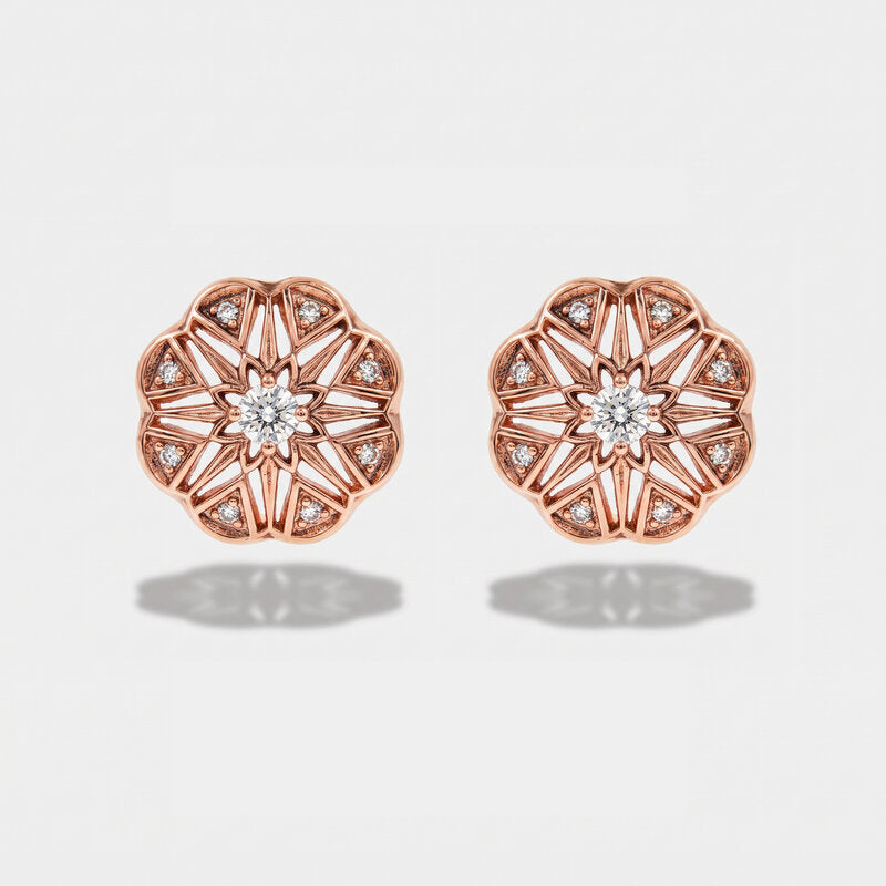 Orecchini in Argento 925 a forma di rosa dei venti con cristallo centrale bianco Collezione Novecento - BYSIMON gioielli