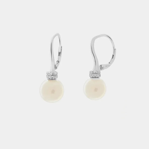 Orecchini in Argento 925 con perle pendenti e dettaglio in zirconi bianchi