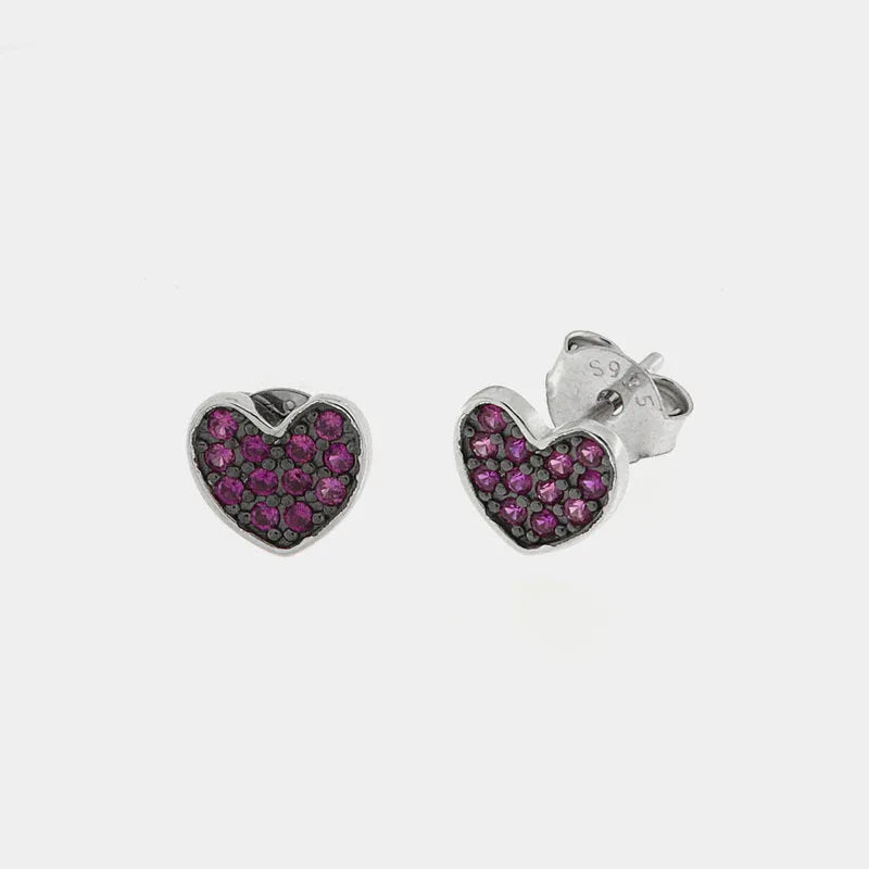 Orecchini in Argento 925 a forma di cuore impreziositi da zirconi fucsia