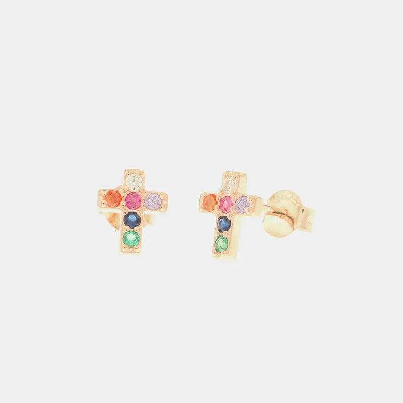 Orecchini in Argento 925 a forma di croce con zirconi multicolor