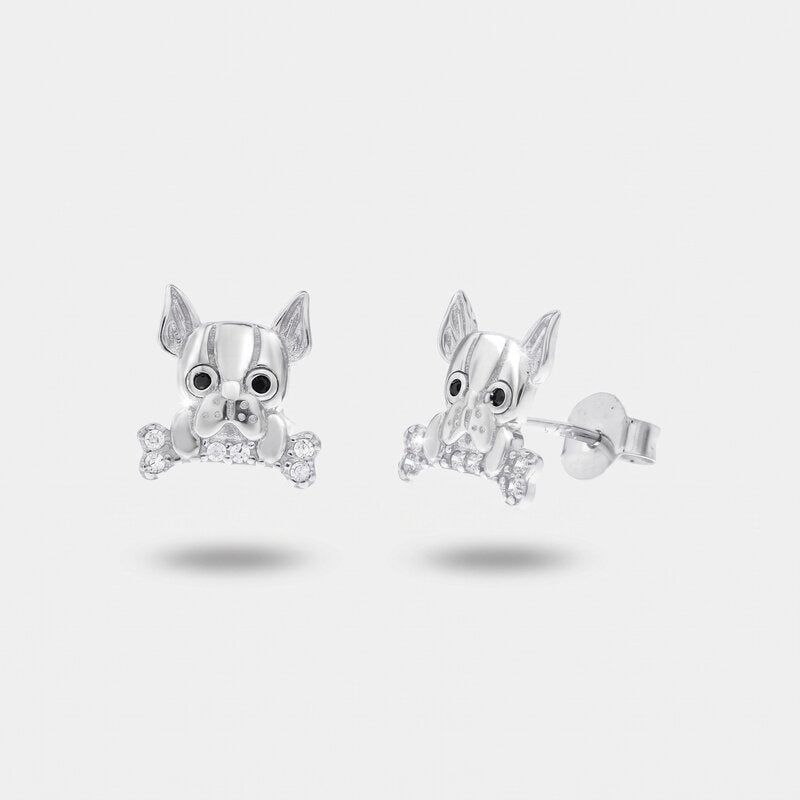 Orecchini argento 925 a forma di cane con cristalli bianchi - BYSIMON gioielli