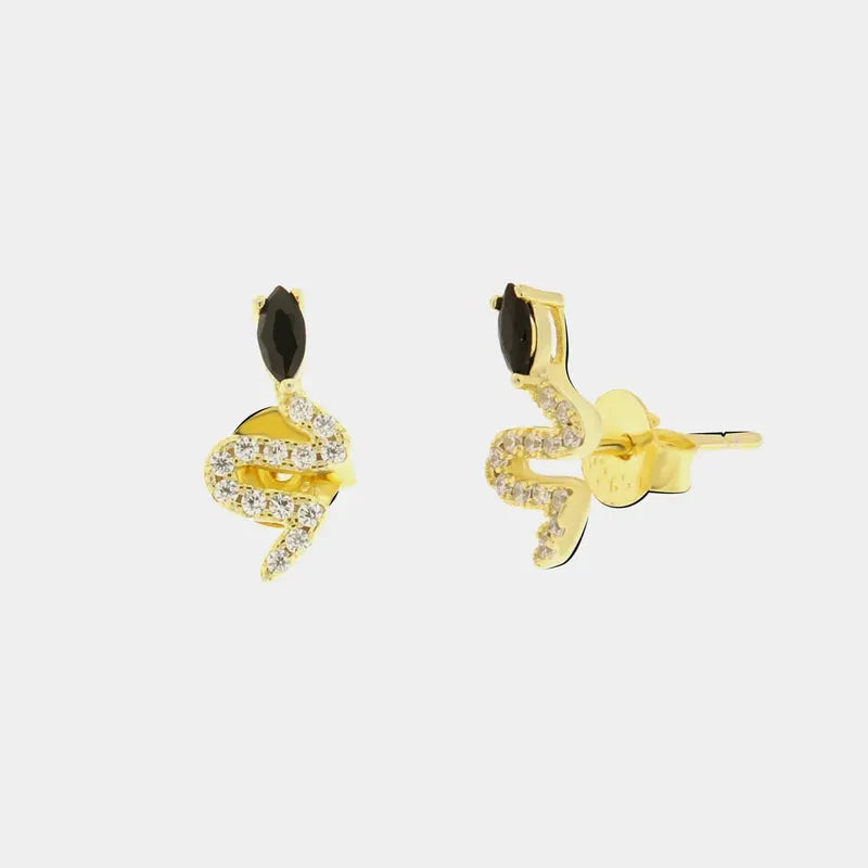 Orecchini in Argento 925 a forma di serpente con dettagli in cristalli bianchi e neri