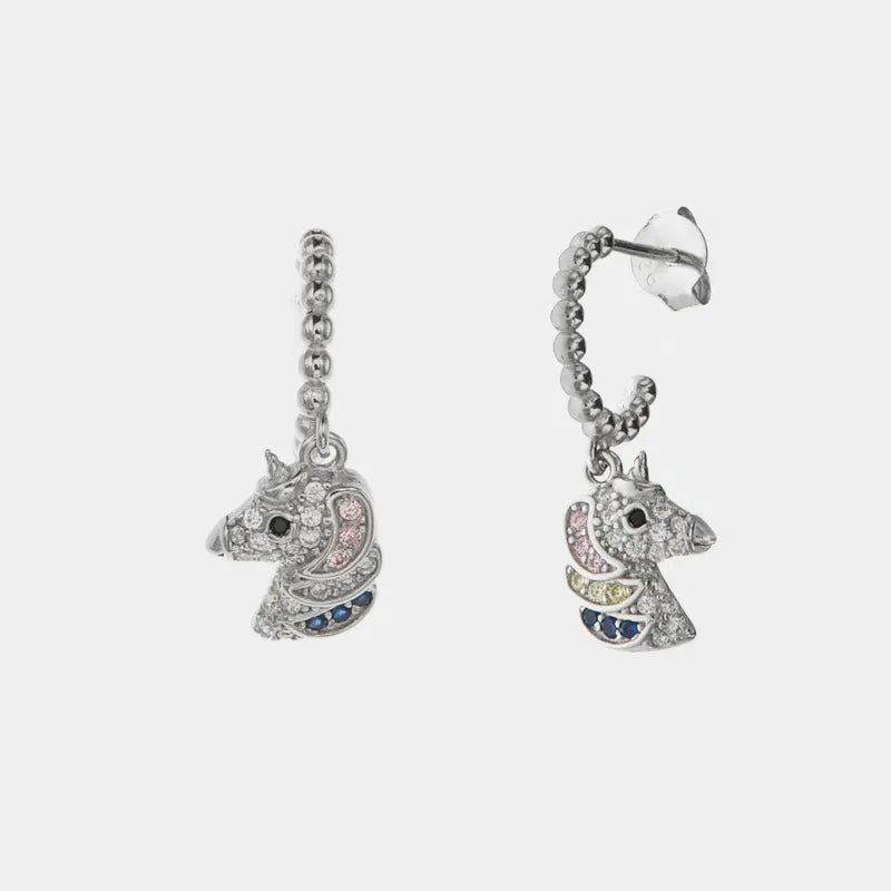 Orecchini in Argento 925 con pendente a forma di unicorno impreziosito da zirconi multicolor